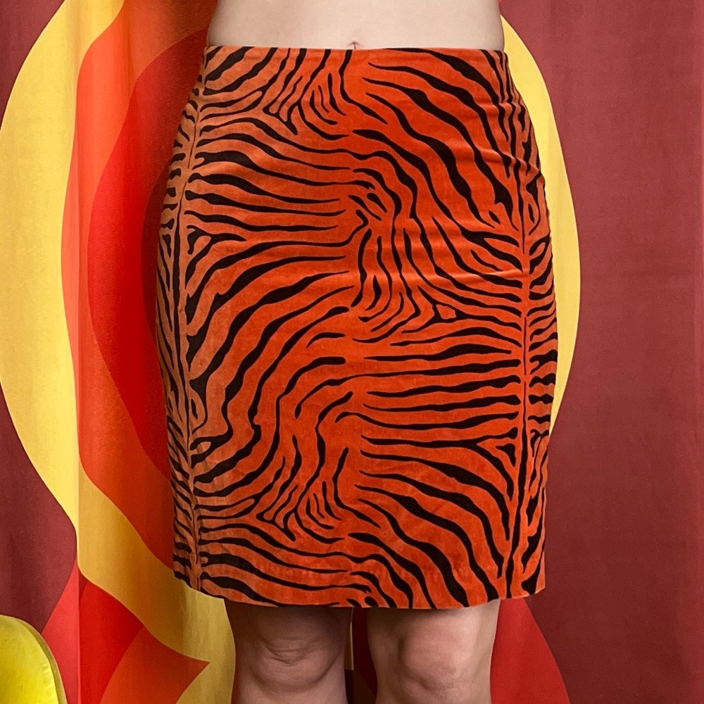 Orange Zebra Knee-Length Pencil Skirt
